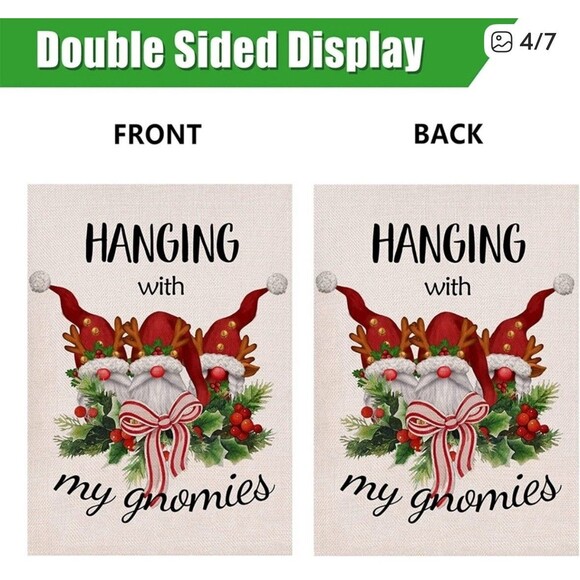 Christmas Garden Flag ~ Hanging with my Gnomies ~ 12x18 - Picture 4 of 6